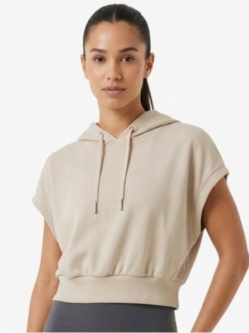 H&M Sleeveless Hooded Crop Sweatshirt in Beige